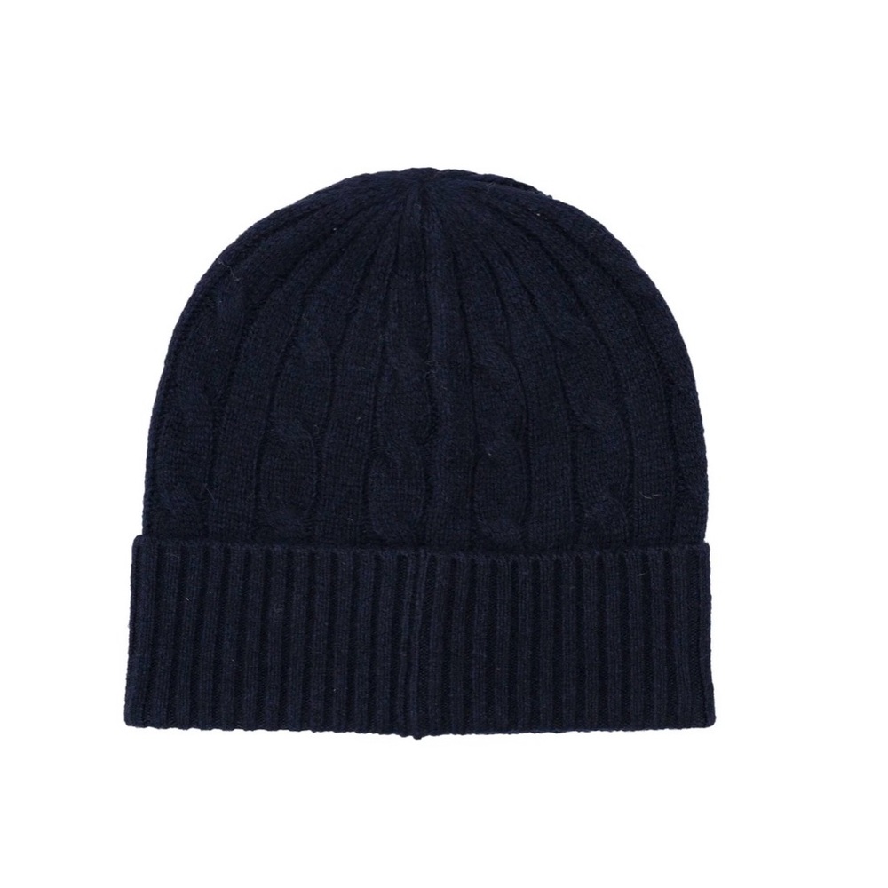 Ralph Lauren Navy Knit Beanie with Red Polo Logo - Picture 2 of 2